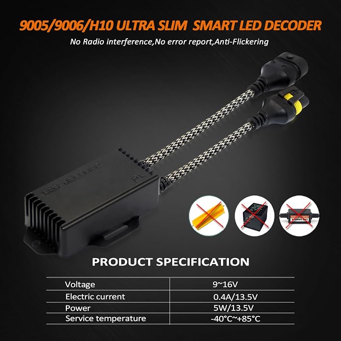 Bestview 9005 9006 H10 Canbus Decoder Kit, LED Light Anti-Flicker Error Canceller, Plug & Play Resistor Harness, Pack of 2 | Plug and Play Smart Error Free Load Resistor Adapter Kits