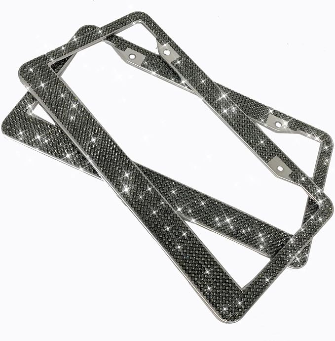 Bling License Plate Frames with High End Ribbon Gift Box,2 Pack Rhinestone License Plate Frame,Handcrafted Crystal Premium Stainless Steel Bling License Plate Frame for Women,Party,Birthday,Xmas Gift