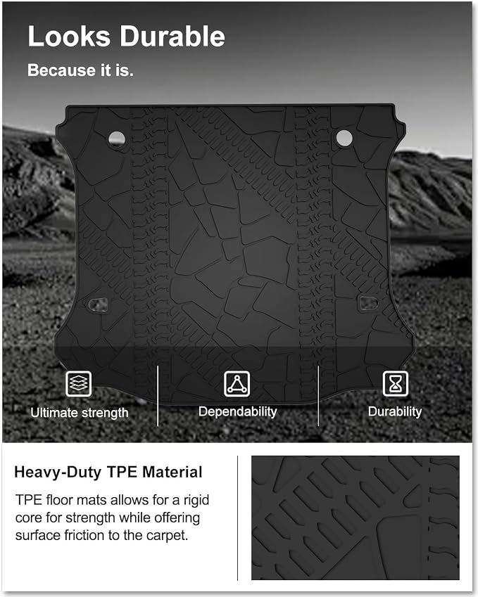 Kiwi Master Cargo Mat for 2007-2018 Jeep Wrangler JK | OEM Replacement 82213184, Custom Fit All Weather Rear Cargo Liner, Heavy Duty TPE Tray Trunk Mat, Black
