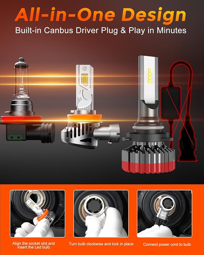 2026 Upgrade H-11 90-05 Light Bulbs for Cars, 95,000LM 1500% Ultra Brighter,6500K Cool White,1:1 Beam Pattern LED Fog Light, Plug and Play,Pack of 4