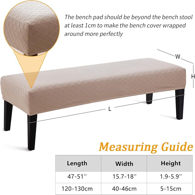 Fuloon Waterproof Dining Bench Cover, Removable Bench Slipcover Washable Bench Seat Protector Cover for Living Room, Bedroom, Kitchen (Khaki)