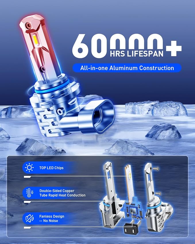 AUTOONE 9005 9006 Led Bulbs Combo, 12 Times Super Bright 6000K Cool White HB3 HB4 Bulbs, 1:1 Mini Halogen Size, Non-Polarity Plug and Play, Pack of 4