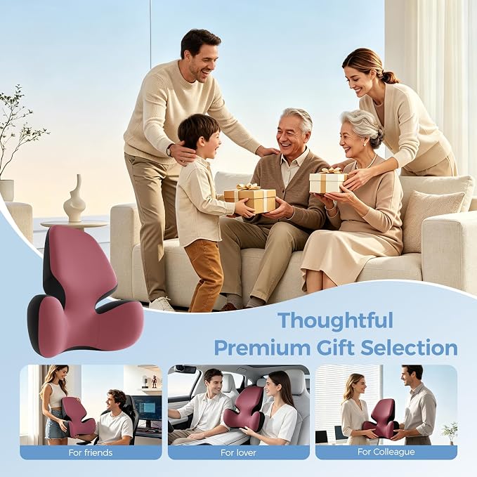 BEBAS Lumbar Support Pillow for Car, Memory Foam Back Cushion for Driving | Ergonomic Wing Wrapping, Back Pain Relief, Breathable Removable Cover, Softness, Universal Fit Car Seat, Office Chair