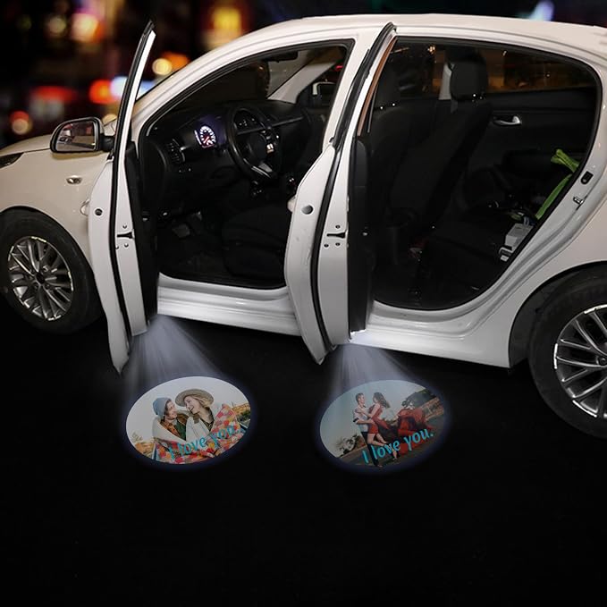 Custom Car Door Projector Light, 2 Pcs Wireless LED Welcome Courtesy Lights | Car Light with Personalized Photo Text, Universal Fit HD Projection Ghost Shadow Puddle Light for All Car, Magnetic induction