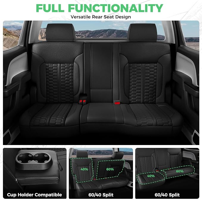 Custom Seat Covers for 2014-2018 Silverado/Sierra 1500 Crew Cab | Fits 2500/3500HD 2015-2019, Jump Seat Cover(armrest storage only), Faux leather, Waterproof, Scratch-resistant, Easy-clean