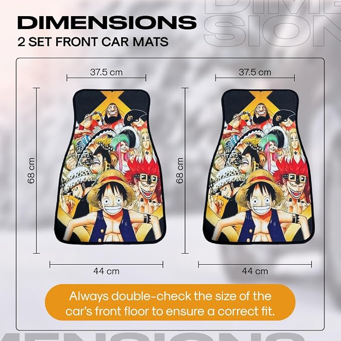 Anime Car Carpet Mat Set of 2 Front, Black OPGroup Design Automotive Accessories Interior All Weather Floor Mats Decor with Non Slip Black Anti Skid Backing