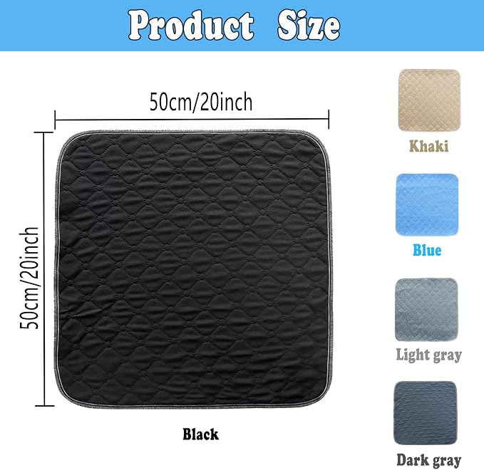 Waterproof Chair Pads for Incontinence, 4 Pack Washable Seat Protector Pads 20"x20", Absorbent Wheelchair Pad Covers, Reusable Incontinence Pads for Adults Elderly Kids & Pets, Black