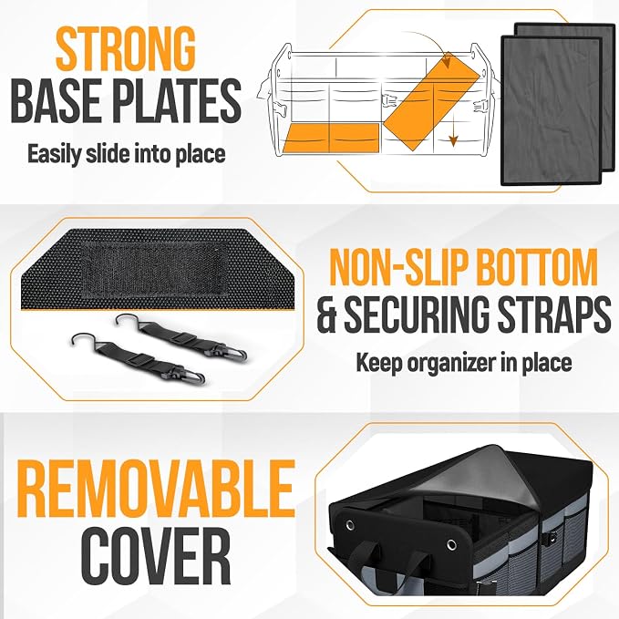 FORTEM Trunk Organizer For SUV Car Organizer and Storage, Multi-Compartment Storage Bag Car Accessories for Women Men, Perfect Christmas Gifts, 1680D Oxford, Non Slip Bottom, Straps, Soft Cover (50L)
