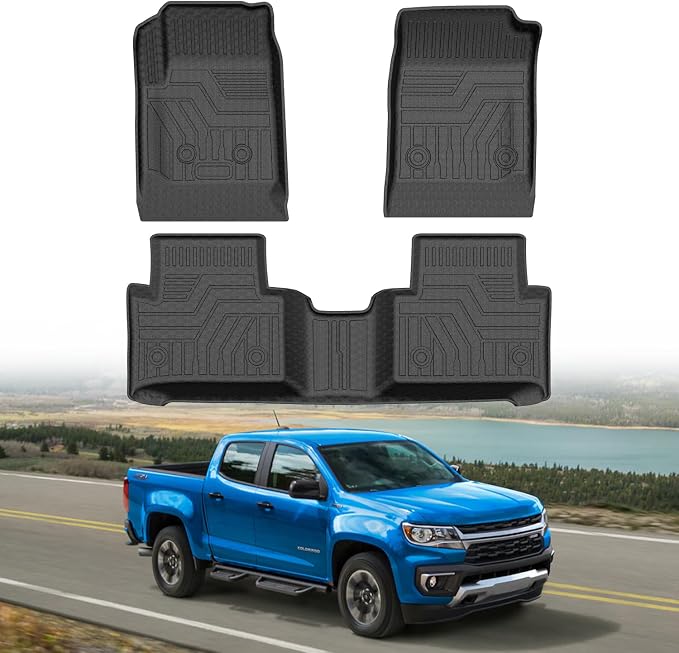 Mixsuper Colorado Floor mats-Floor mat for 2015-2022 Chevy Colorado/GMC Canyon Crew Cab,All Weather TPE Rubber Floor Liners Protection for Colorado/Canyon Accessories,2 Row Anti-Slip Car Mats,Black