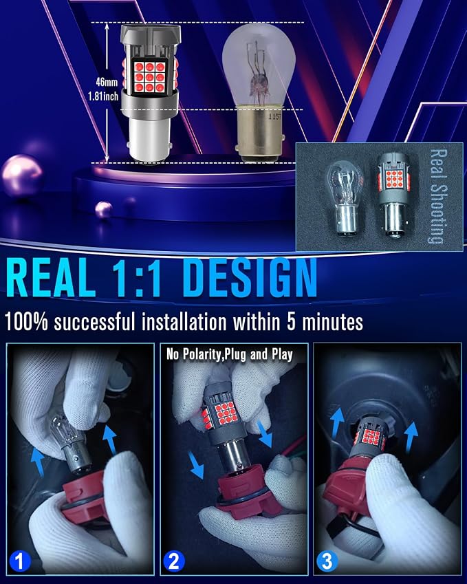 CANBUS 1157 LED Tail Light Bulb with Built-in Resistor 2357 Brake Light Bulb Red CANBUS Error Free,2057 7528 7507 BAY15D Brilliant Red LED Lights Replacement for Rear Tail Stop Lights(2pcs)