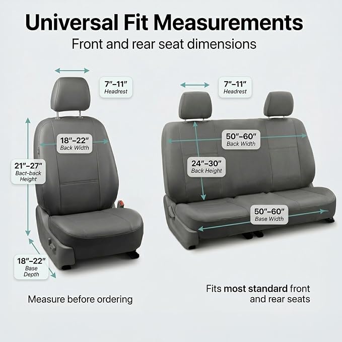 FH Group Car Seat Covers PU Leather Full Set Automotive Seat Covers Front Set and Rear Solid Bench Gray Seat Covers with Gift Universal Fit Interior Accessories for Cars Trucks and SUVs