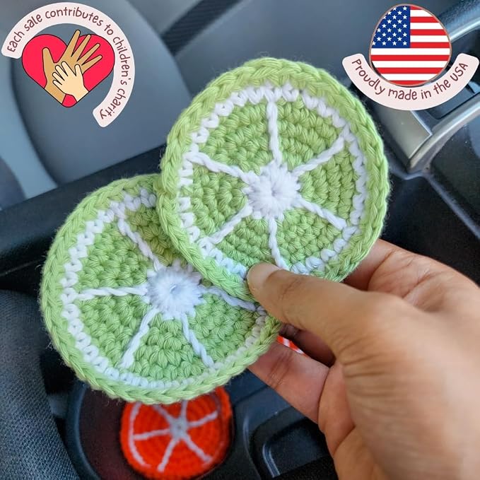 Cotton Crotchet Fruit Car Coaster Set (Lime Zing)