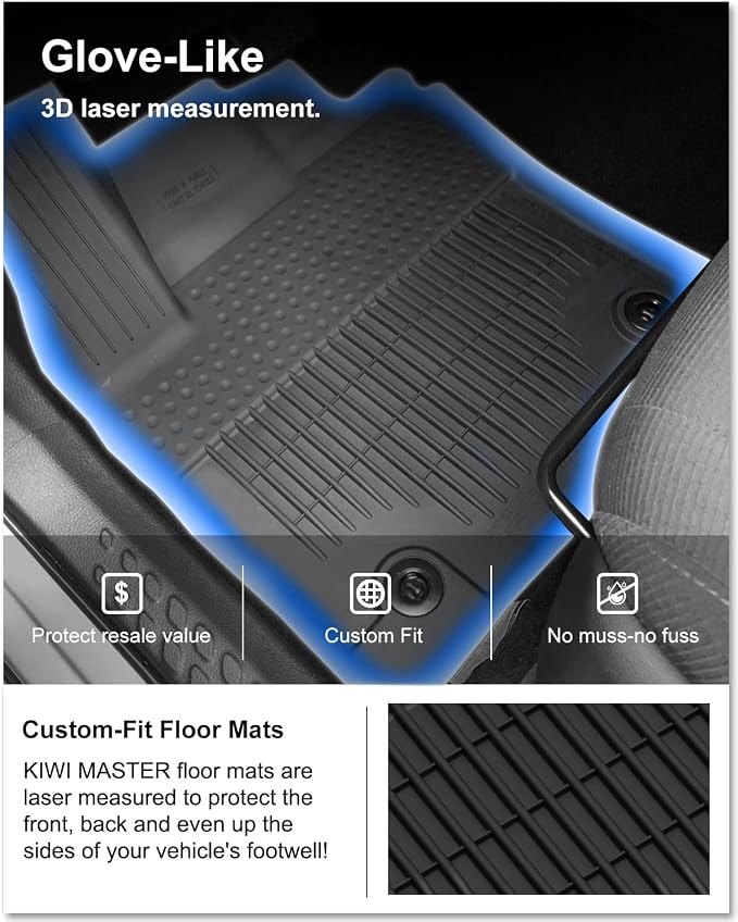 Kiwi Master Floor Mats for 2018-2023 Toyota C-HR | OEM Replacement PT206-1C160-20, Custom Fit All Weather Car Mats, Heavy Duty TPE Floor Liners, Front & Rear 2 Row Set, Black