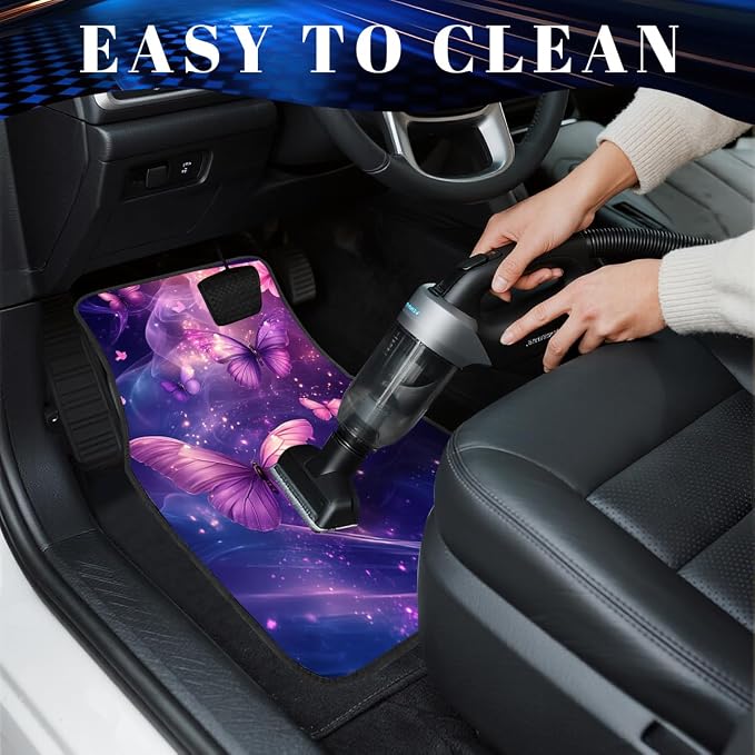 Butterfly Car Floor Mats Kawaii Purple Fantasy Glow Carpet Front Rear Carpets Mat Decorative Car Floor Carpets Non-Slip Auto Car Accessories Universal Fit Car Accessories for Truck