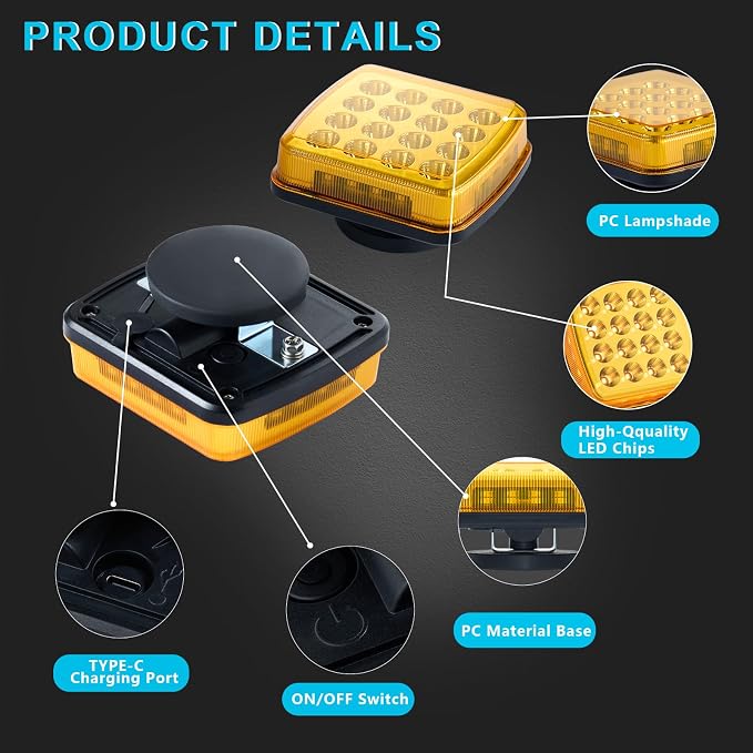 Wireless Rechargeable Magnetic LED Road Flares Emergency Strobe Lights for Trucks & Vehicles