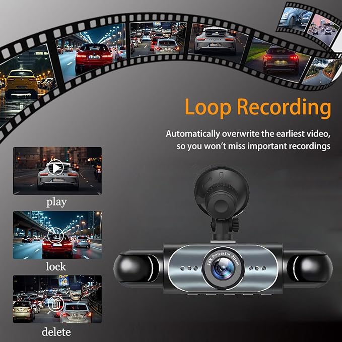 360° Full View Dash Cam Front and Rear Inside, 4 Channel Dashcam 1080P Full HD Dash Camera for Cars with Infrared Lamps Night Vision G-Sensor, Parking Mode, 64GB SD Card Car Accessories