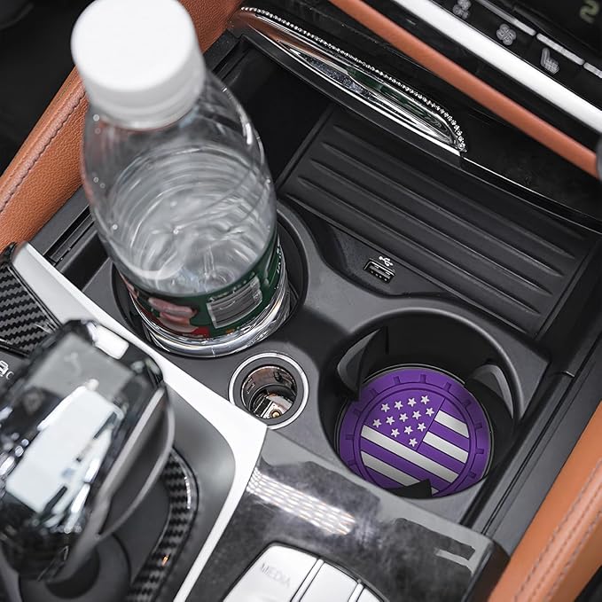 AUCELI 4 Pack Car Cup Holder Coasters, Colored American Flag US Flag Insert Car Cup Coaster, 2.75 Inch Anti Slip Shockproof Embedded Drink Mat, Vehicle Interior Decor Accessories