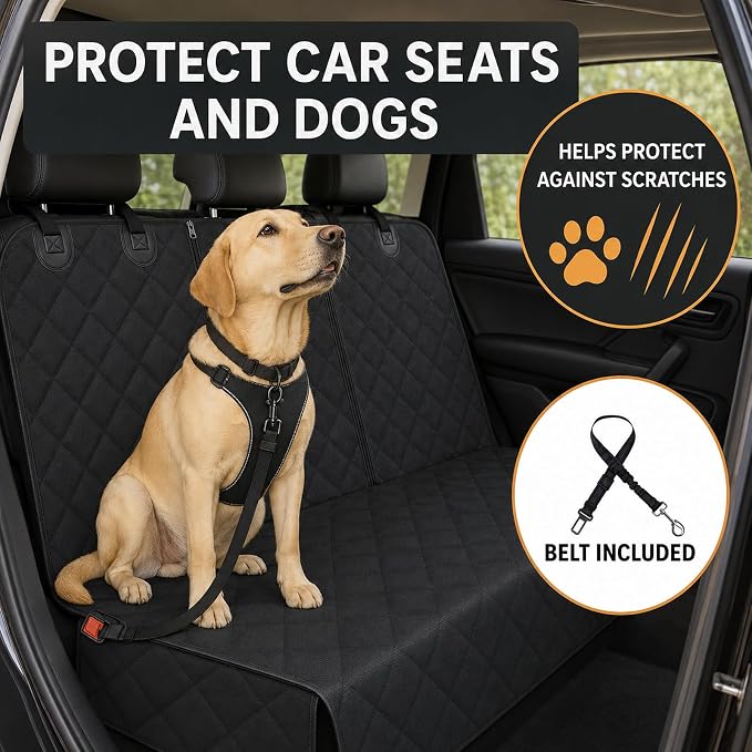 Dog Car Seat Protector, Back Seat Cover for Dogs, SUV & Car Seat Covers 54" | Fits compact SUVs, sedans; protects rear bench and car interior from pet hair, kid spills