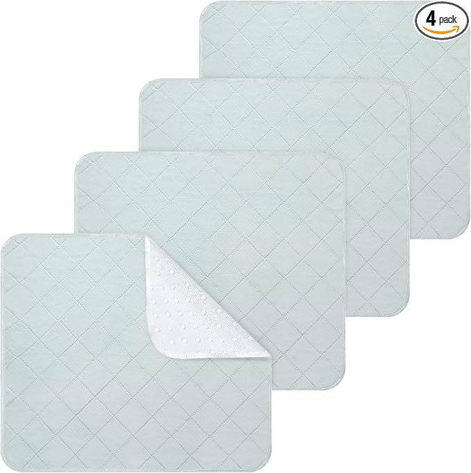 Waterproof Chair Pads for Incontinence, 4 Pack Reusable Seat Protector Pads 18" x 16", Absorbent Wheelchair Pad Covers, Washable Chair Pads for Adults, Kids & Pets - Gray