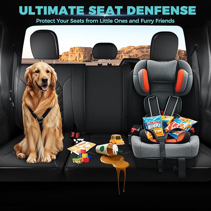 Seat Covers for Ford F150 2015-2026 SuperCrew & Ford F250 F350 F450 Super Duty 2017-2026 Crew Cab, Faux Leather Waterproof Pickup Truck Seat Covers (5 Seats) Interior Accessories