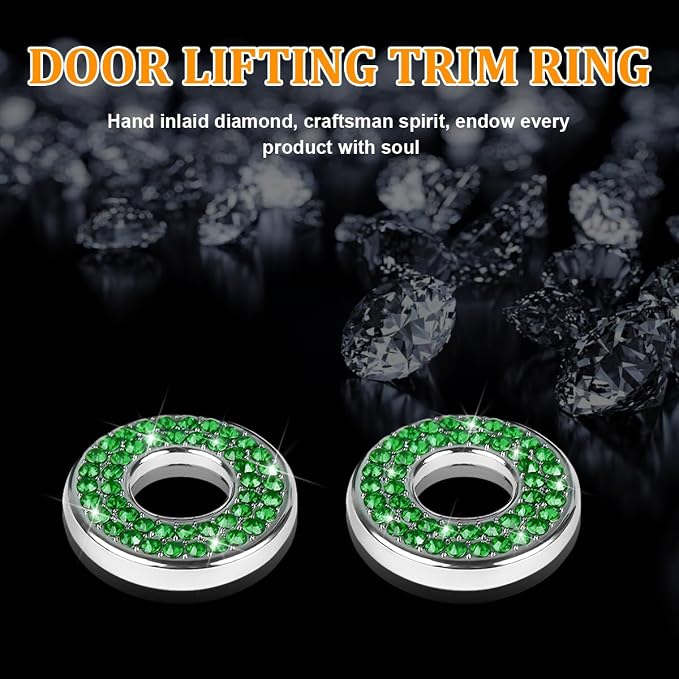 Osilly 4 Pcs Bling Car Inner Door Lock Covers, Crystal Pull Rod Bolt Stickers, Sparkly Rhinestones Auto Door Bolt Decorations, Vehicle Lock Pin Cap Decors for C Class C200L GLC260 C260L (Green)