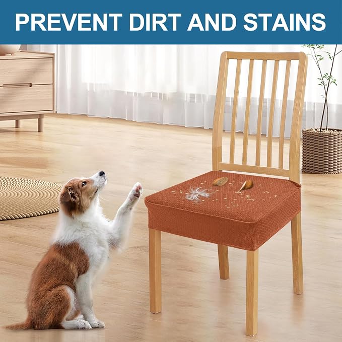 Smiry Waterproof Seat Covers for Dining Room Chairs Set of 8, Stretch Jacquard Removable Washable Chair Seat Slipcovers Protector, No Rear Covers, Rust