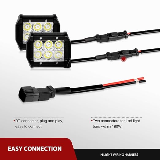 Nilight - 10036W 14AWG 11.5 Feet DT Connector Wiring Harness Kit LED Light Bar 12V On Off Switch Power Relay Blade Fuse for Off Road Lights LED Work Light-2 Leads