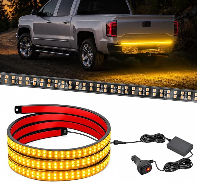 Nilight 60 Inch Truck Tailgate Strobe Light Strip Tail Emergency Bar Rear Window Warning Lamp Ultra-Bright Double Row 360 LED for Pickup Trailers Construction Vehicles Car SUV, Amber
