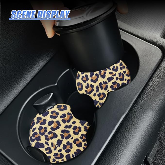 2PCS Leopard Print Car Cup Holder Coasters, 2.77'' Non-Slip & Shockproof Automotive Interior Drink Cup Mat, Universal Vehicle Insert Coaster Decoration Accessories for Women Girl (No.3)