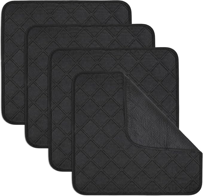 4 Pack Waterproof Chair Pads for Incontinence, 22" x 21" Reusable | Seat Protector Pads, Black Washable Seat Cover Non-Slip Absorbent Pee Cover for Incontinence Bed Wheelchair Adults