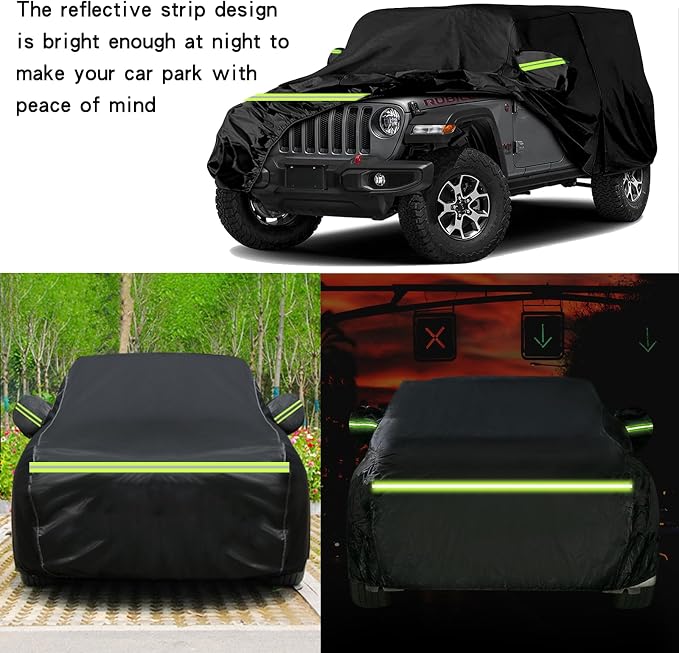 Waterproof Car Cover for Jeep Wrangler 2 Door, All Weather for Jeep Rain Cover for Automobiles, Outdoor Full Exterior for Jeep Covers Fits JK JL YJ TJ
