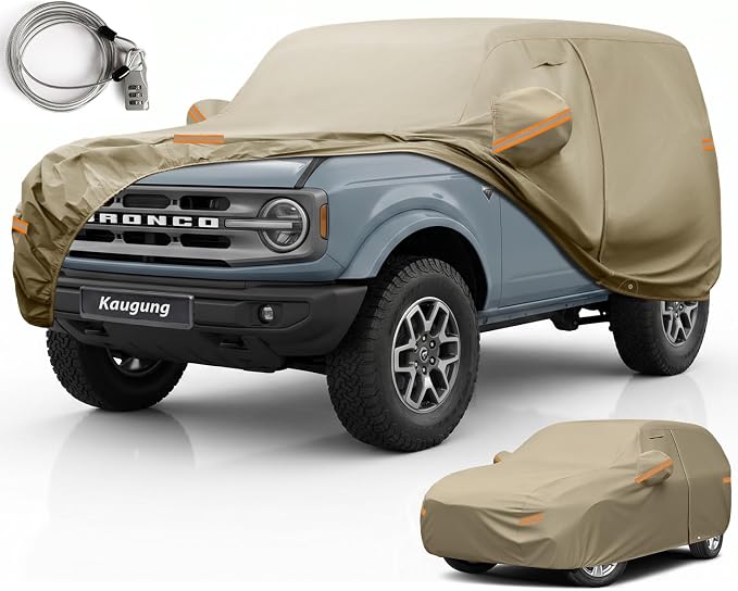 Kaugung Custom Fit Car Cover for Ford Bronco Sport Bronco 2 Door 2Dr, Heavy Duty All Weather Waterproof Outdoor SUV Cover, Sun Rain Snow UV Protection with Driver Door Zipper, Mirror Pockets & Vents