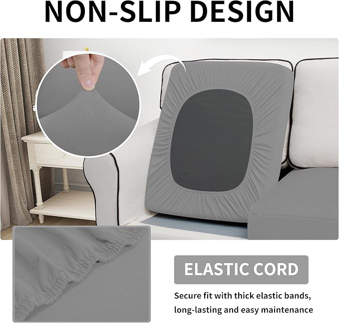 Easy-Going Waterproof Oversized Chair Cushion Covers, Non-Slip Leakproof Sofa Seat Cushion Slipcovers, Quilted and Stretch Furniture Protector for Dogs, Pets (1-Piece Oversized Chair Cushion, Grey)