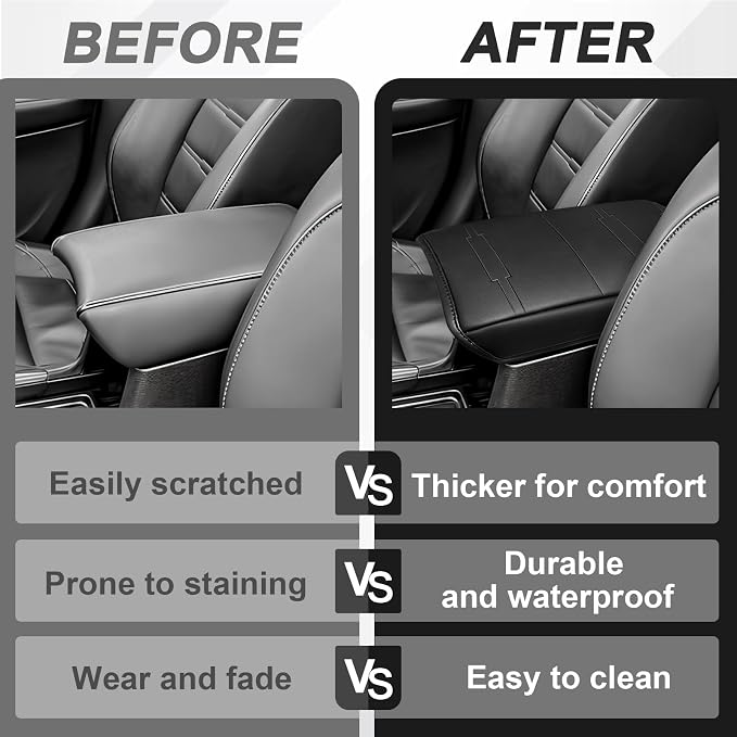 Muslogy Center Console Armrest Cover Fit for Honda CR-V 2017-2022 Accessories, Comfort Armrest Pad Console Lid Cushion Vegan Leather Regular Thick