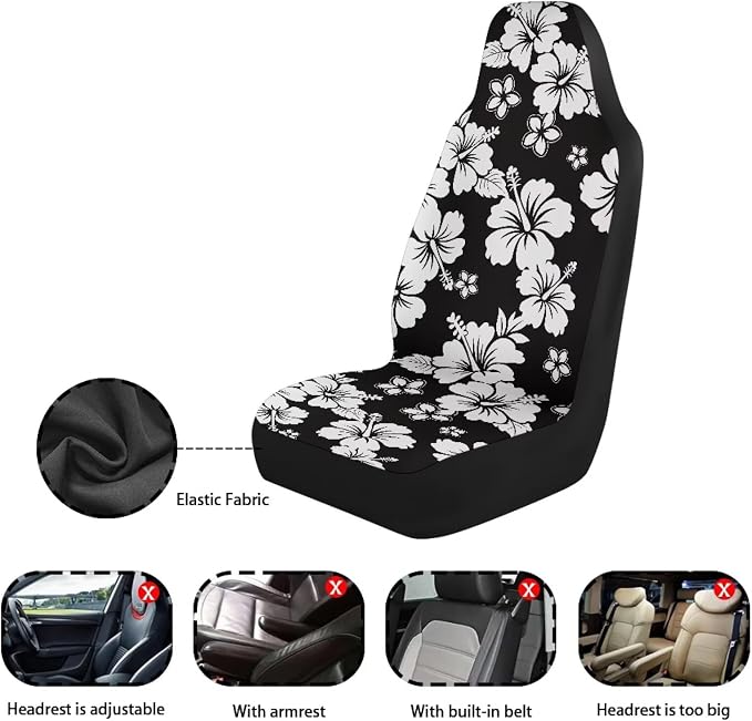 Hawaiian Florals Front Car Seat Cover for Women 2 Pcs Hibiscus Car Seat Covers Removable Automotive Accessories for Most Cars SUVs and Sedans