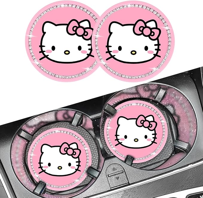2PCS Cute Kitty Cup Holder Coasters, Black Silicone Anti-Slip Car Coasters,Car Cup Pads,Universal 2.75 Inch