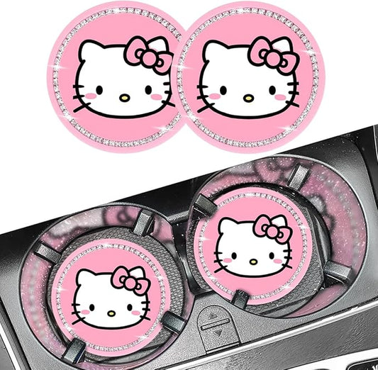 2PCS Cute Kitty Cup Holder Coasters, Black Silicone Anti-Slip Car Coasters,Car Cup Pads,Universal 2.75 Inch