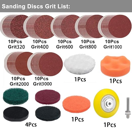 78 PCS Car Headlight Restoration Kit，3inch Headlight Restoration Kit，Hook and Loop Sandpaper Buffing Pads with Rotary Tools Universal for All Type of Car Headlights