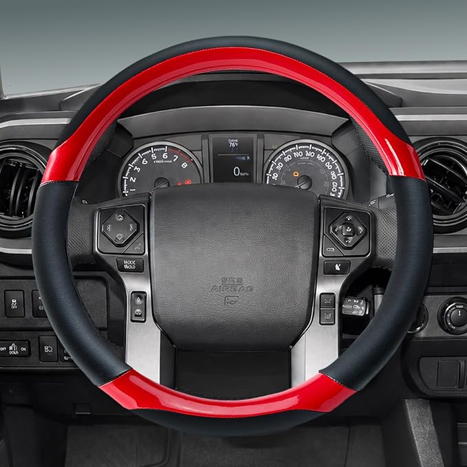 Yangday Leather Steering Wheel Cover for Toyota RAV4 Corolla Camry Highlander, 14.5-15 inches Car Steering Wheel Cover with Non-Slip Breathable (Bright Red)