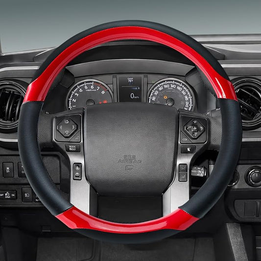 Yangday Leather Steering Wheel Cover for Toyota RAV4 Corolla Camry Highlander, 14.5-15 inches Car Steering Wheel Cover with Non-Slip Breathable (Bright Red)