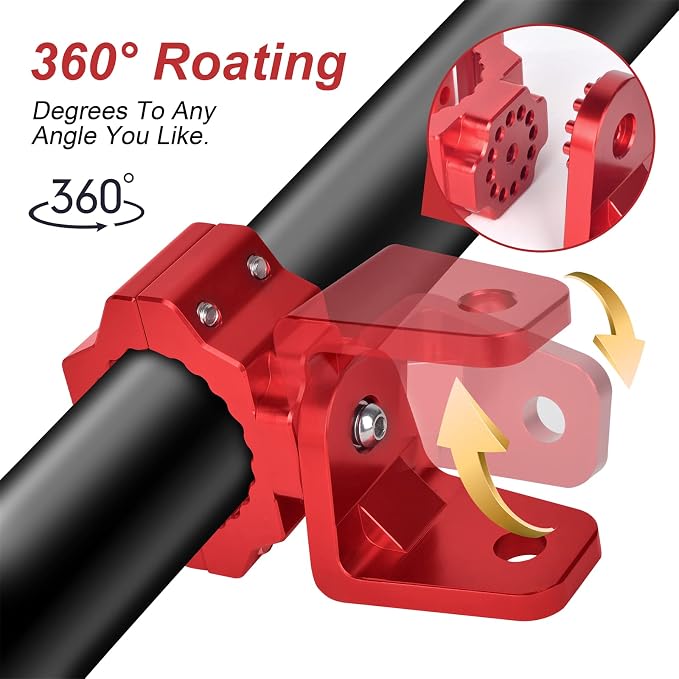 ZIDIYORUO UTV Flag Whip Mounts for 1.75-2in Roll Cage/Bar, Red CNC Al, 2PCS | Holds flags & LED UTV whip lights, 360 rotation clamp for 1.75-2in cages/Round bars, No-drill, Red anodized aluminum