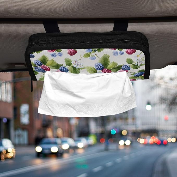 Mulberry Blueberry Raspberry White Car Tissue Holder Durable Napkin Holder Hanging Tissue Holders Case Car Tissues Bag for Sun Visor Seat Back Universal Auto