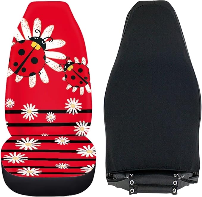 Cartoon Ladybirds Front Seat Covers for Cars White Daisy Driver Car Seat Cover Soft Comfort Bucket Seat Covers Universal Fit for SUV Truck Sedan