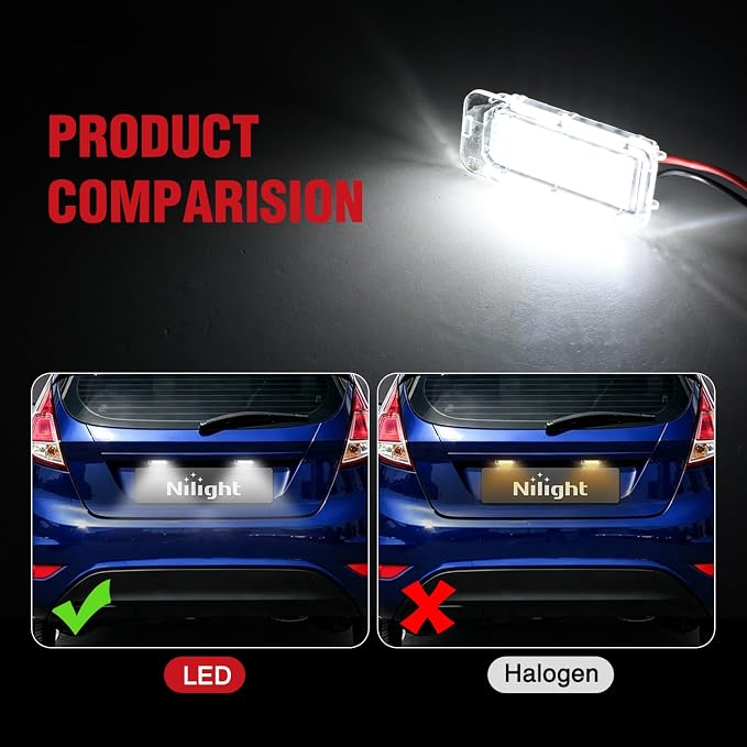 Nilight License Plate Lights Compatible with 2011-2023 Ford Explorer | Compatible with 2011-2023 Ford Explorer etc., 18-SMD 6000K LEDs, IP67 waterproof, plug-and-play OEM replacement.