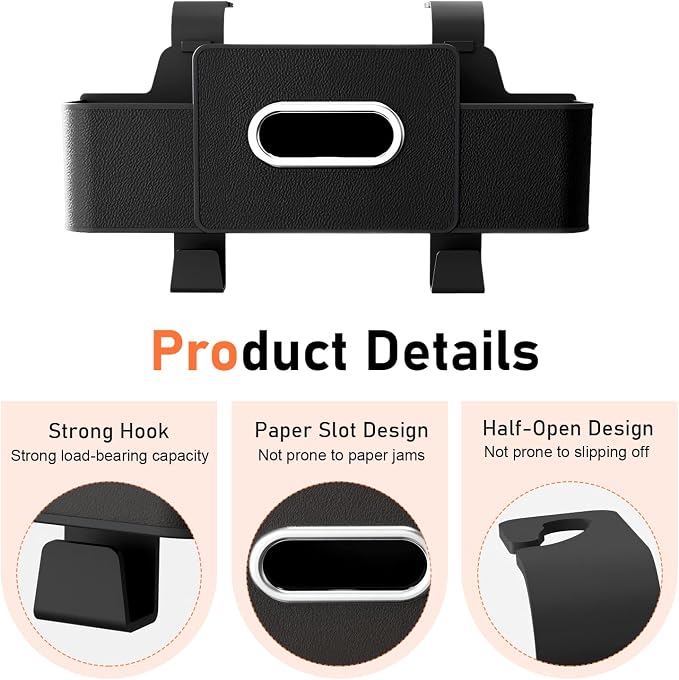 4-in-1 Back Seat Car Organizer, Leather Multifunctional Seat Back Storage with Phone Holder Tissue Box Cup Holders Hooks, Waterproof Hanging Organizer, Universal for Most Cars (Black)