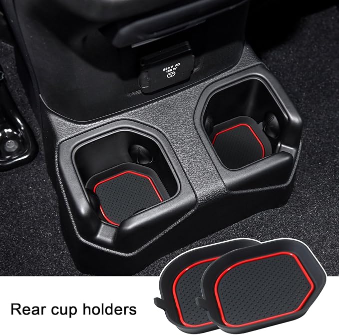 Cup Holder Coaster for Wrangler JL JLU 2018-2025 2026 Wrangler Accessories | for Gladiator JT 2020-2026 Silicone Cup Inserts, Interior Mats Pad, 4-pcs Set, for Deep Rear Cup Holders, Red Trim