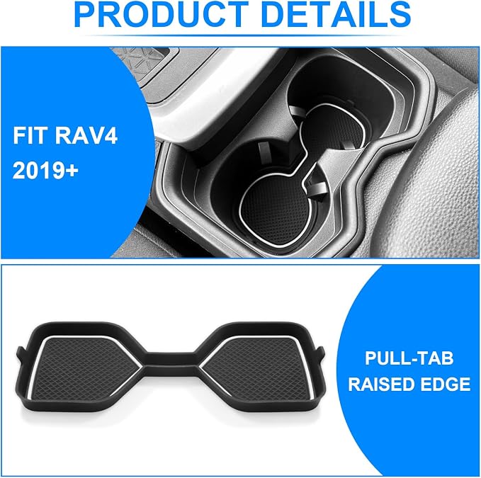 3D Cup Holder Inserts for Toyota RAV4 Accessories 2025 2024 2023 2022-2019 | Silicone Cup Coaster Mats Pad, Center Console Liner, 2Pcs, White Trim