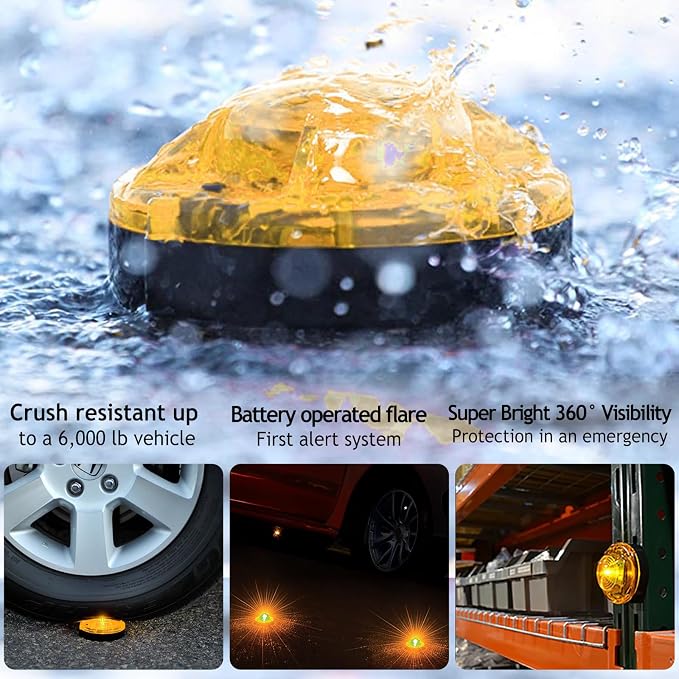 GT-Lite 2 Pack LED Emergency Beacons Yellow,Magnetic Base,2 Modes Flash or Steady,For Roadside Emergency Kit or Amish Buggy,RV,Boat,Super Bright Crush Resistant