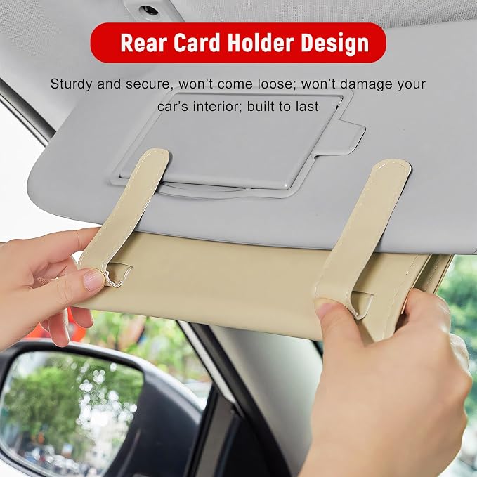 Car Visor Tissue Holder, Leather Auto Paper Towel Case Sun Visor Napkin Dispenser with 1 Pack Tissues, Rectangular Backseat Paper Towel Storage Holder for Most Vehicles (Beige)