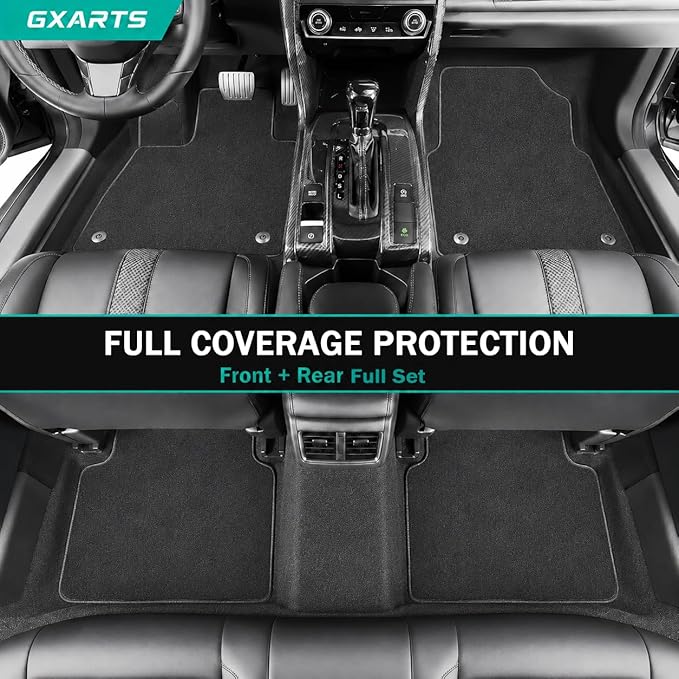 GXARTS Custom Fit Car Floor Mats Fit for Ford Explorer 2020 2021 2022 2023 2024 2025 | Waterproof Velour Carpet Floor Liners Full Set, All-Weather Protection with Anti-Skid Retaining Buckle, Black